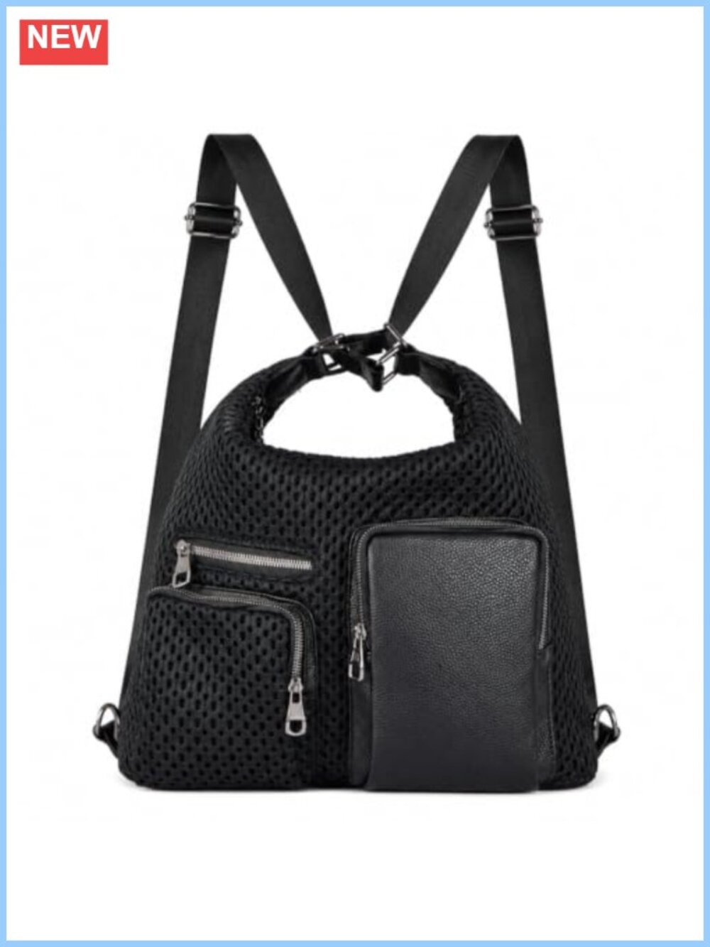 Mesh Faux Leather Convertible Backpack Purse Travel Shoulder Bag